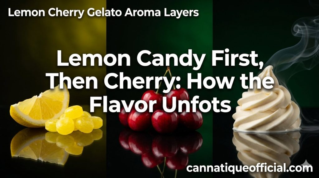 cherry gelato strain guide aroma layers: lemon candy first, ripe cherry next, cream and light fuel last