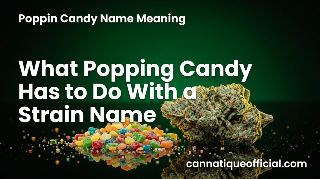 Poppin candy strains name meaning: crackling candy beside a cannabis bud
